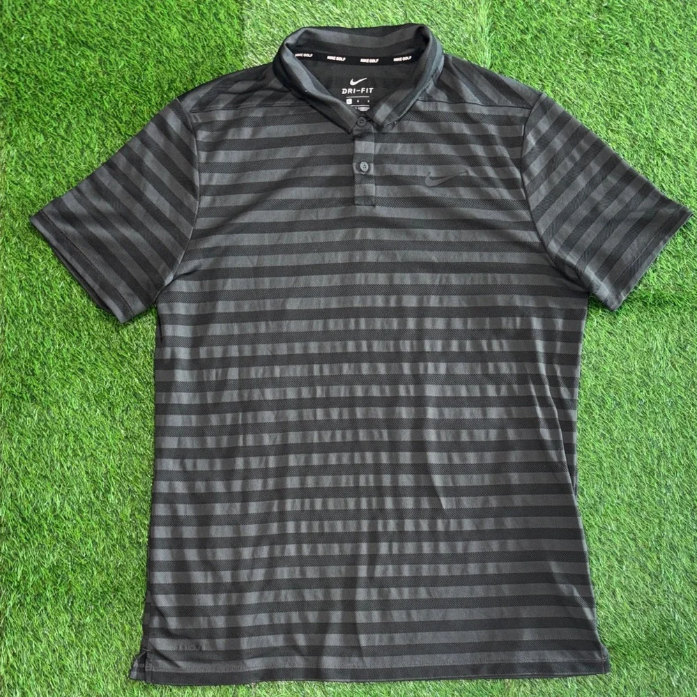 Nike Men's Charcoal Striped Polo Shirt